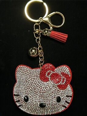 Bling Kitty Keychain/Bag Charm with Red Bow